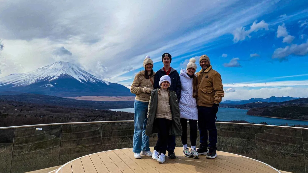 Mount Fuji above the quiet shore of Lake Shoji on a hidden Mt. Fuji private driving tour from Kawaguchiko, Yamanashi, Japan